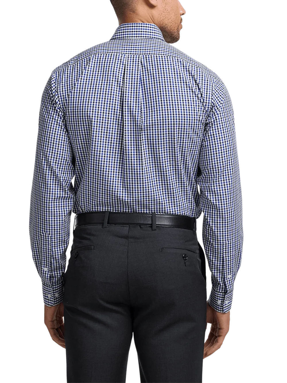 Non-Iron Cotton Gingham Dress Shirt With Contrast Trim - Blue/black