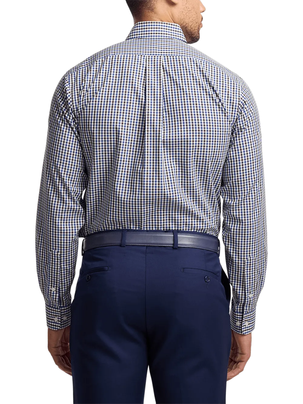 Non-Iron Cotton Gingham Dress Shirt With Contrast Trim - Blue/brown