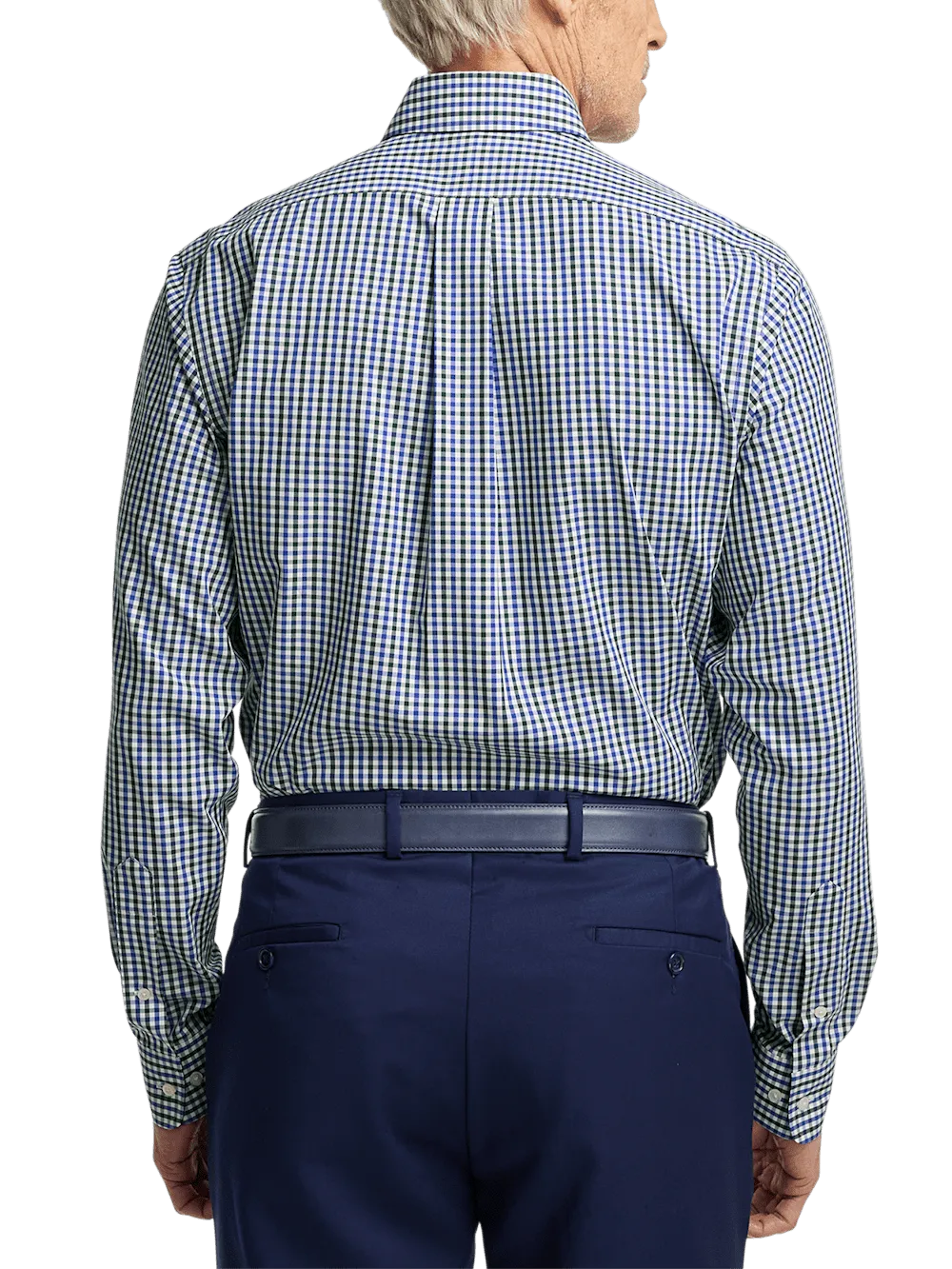 Non-Iron Cotton Gingham Dress Shirt With Contrast Trim - Blue/green