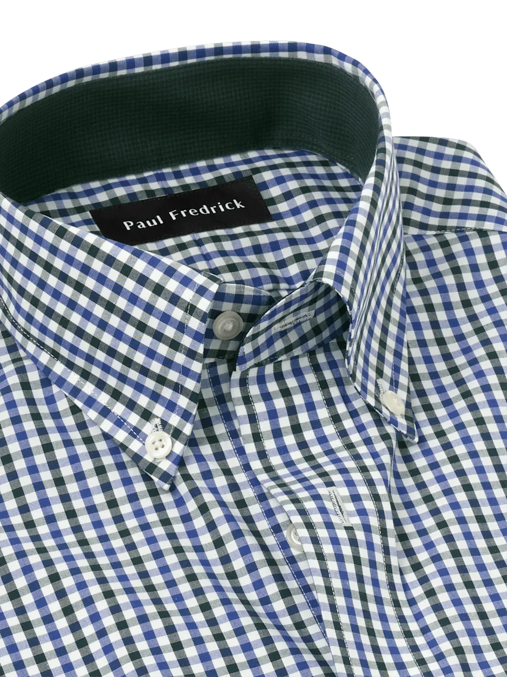 Non-Iron Cotton Gingham Dress Shirt With Contrast Trim - Blue/green