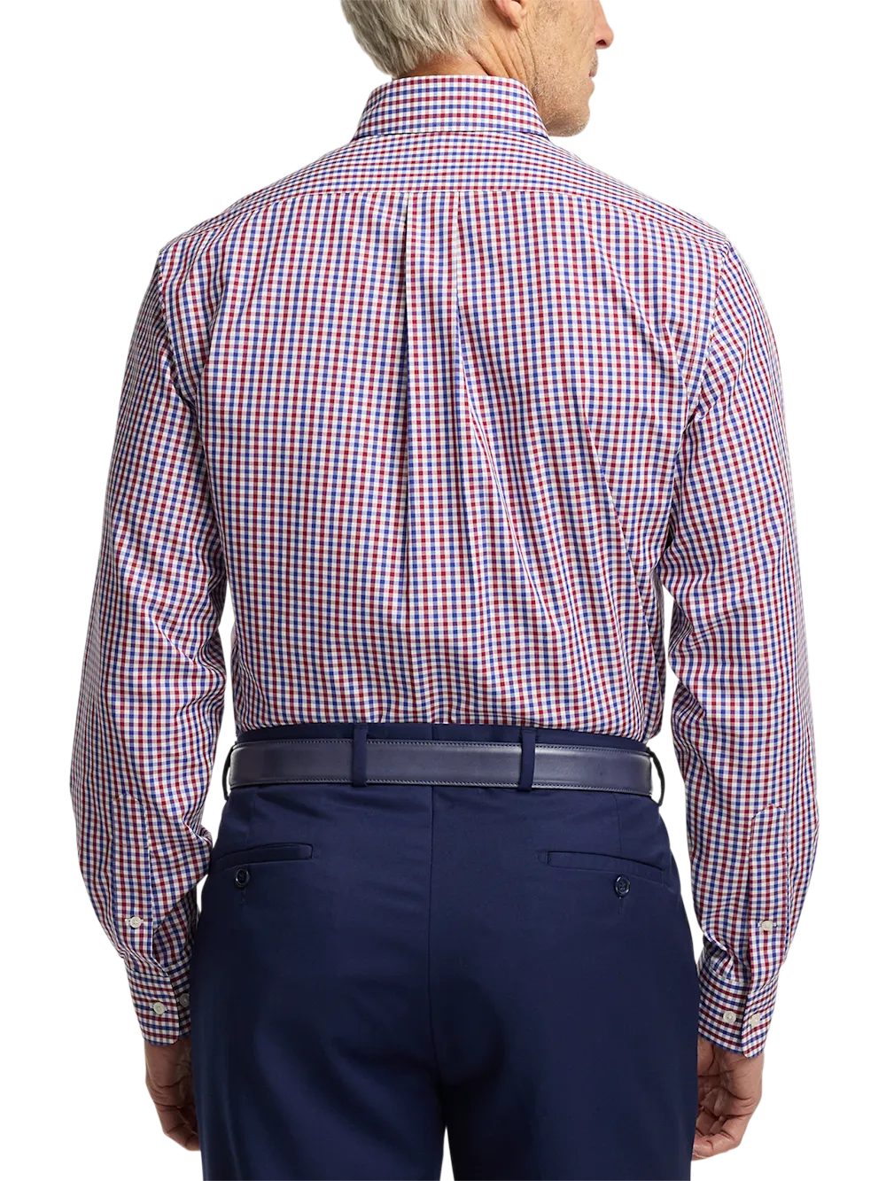 Non-Iron Cotton Gingham Dress Shirt With Contrast Trim - Blue/red