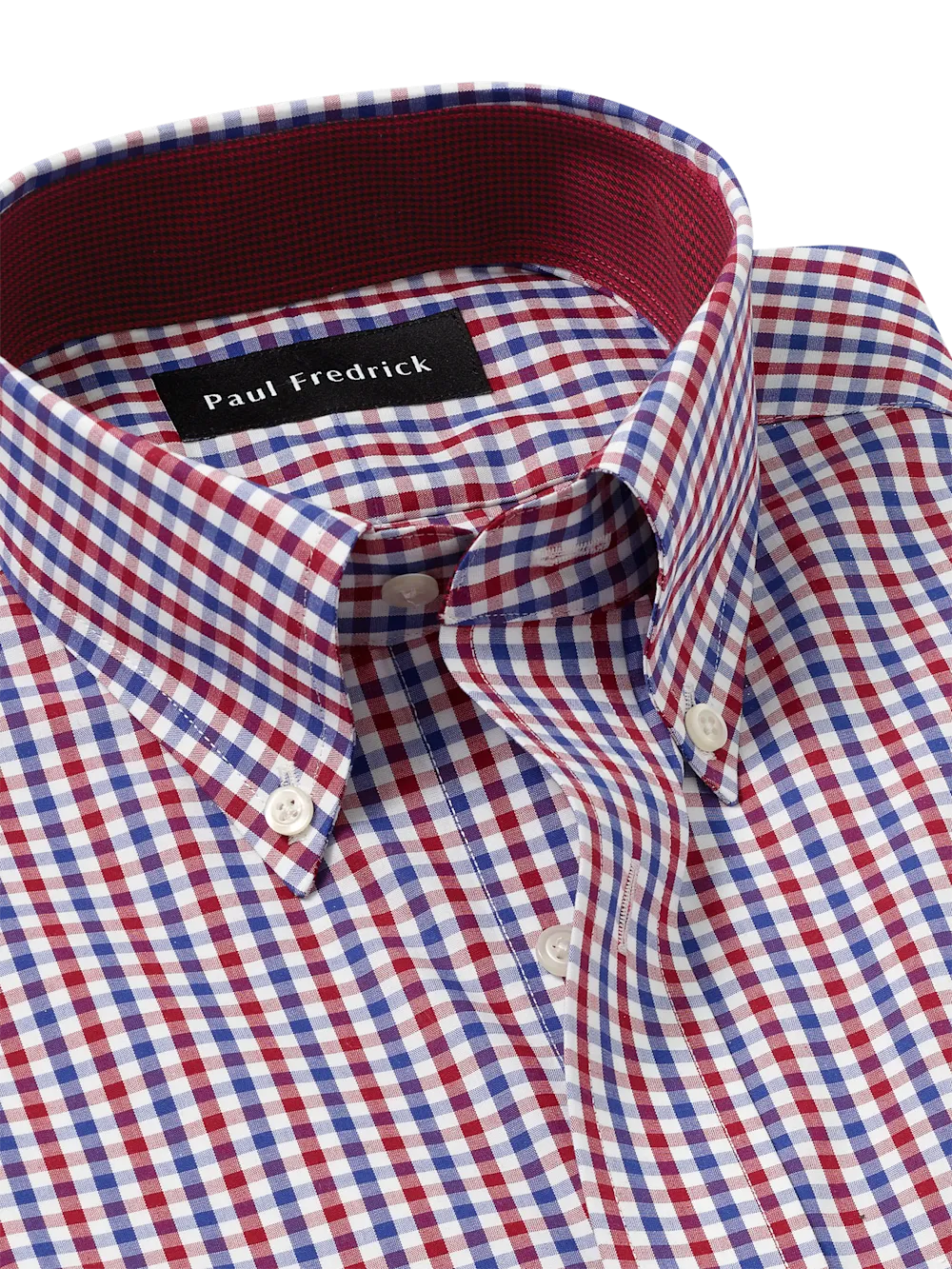 Non-Iron Cotton Gingham Dress Shirt With Contrast Trim - Blue/red