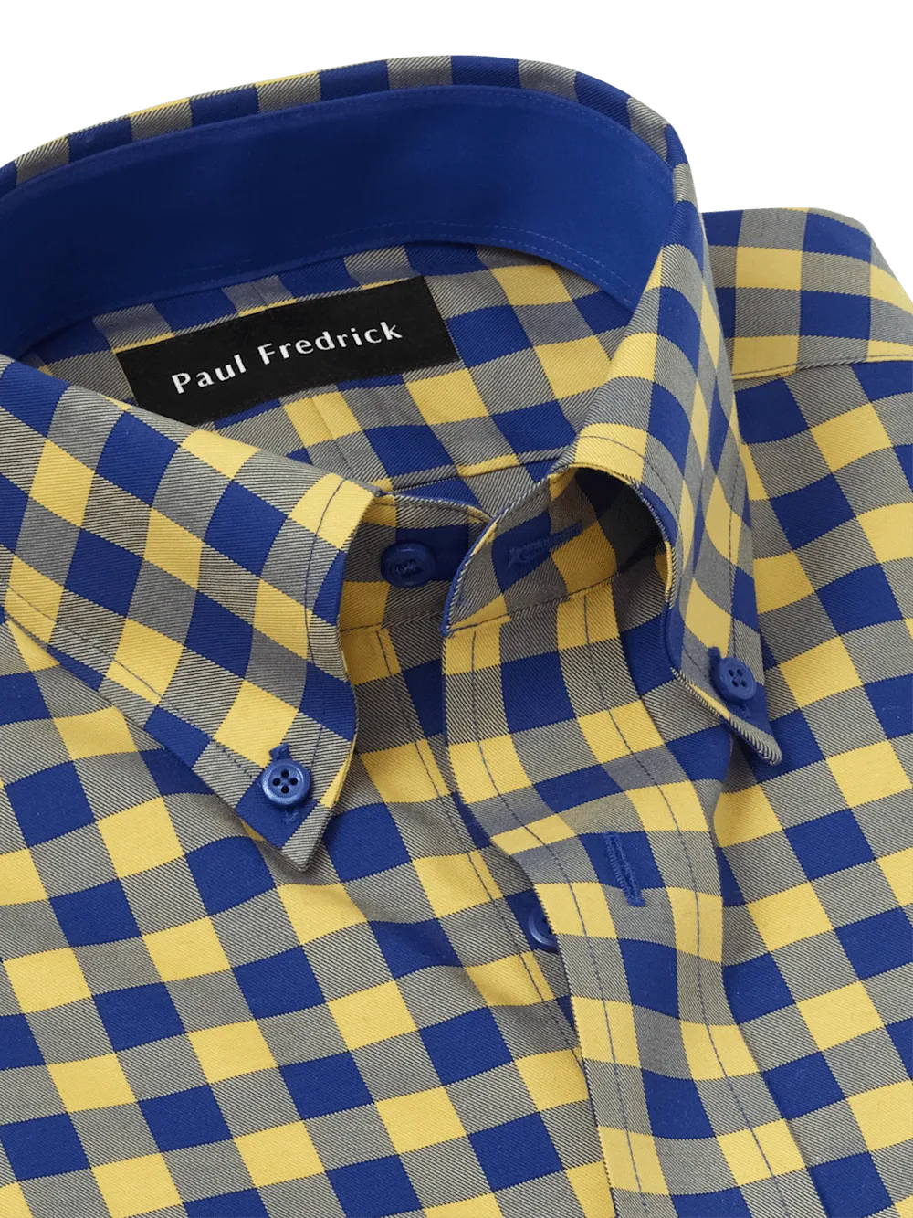 Non-Iron Cotton Gingham Dress Shirt With Contrast Trim - Blue/yellow