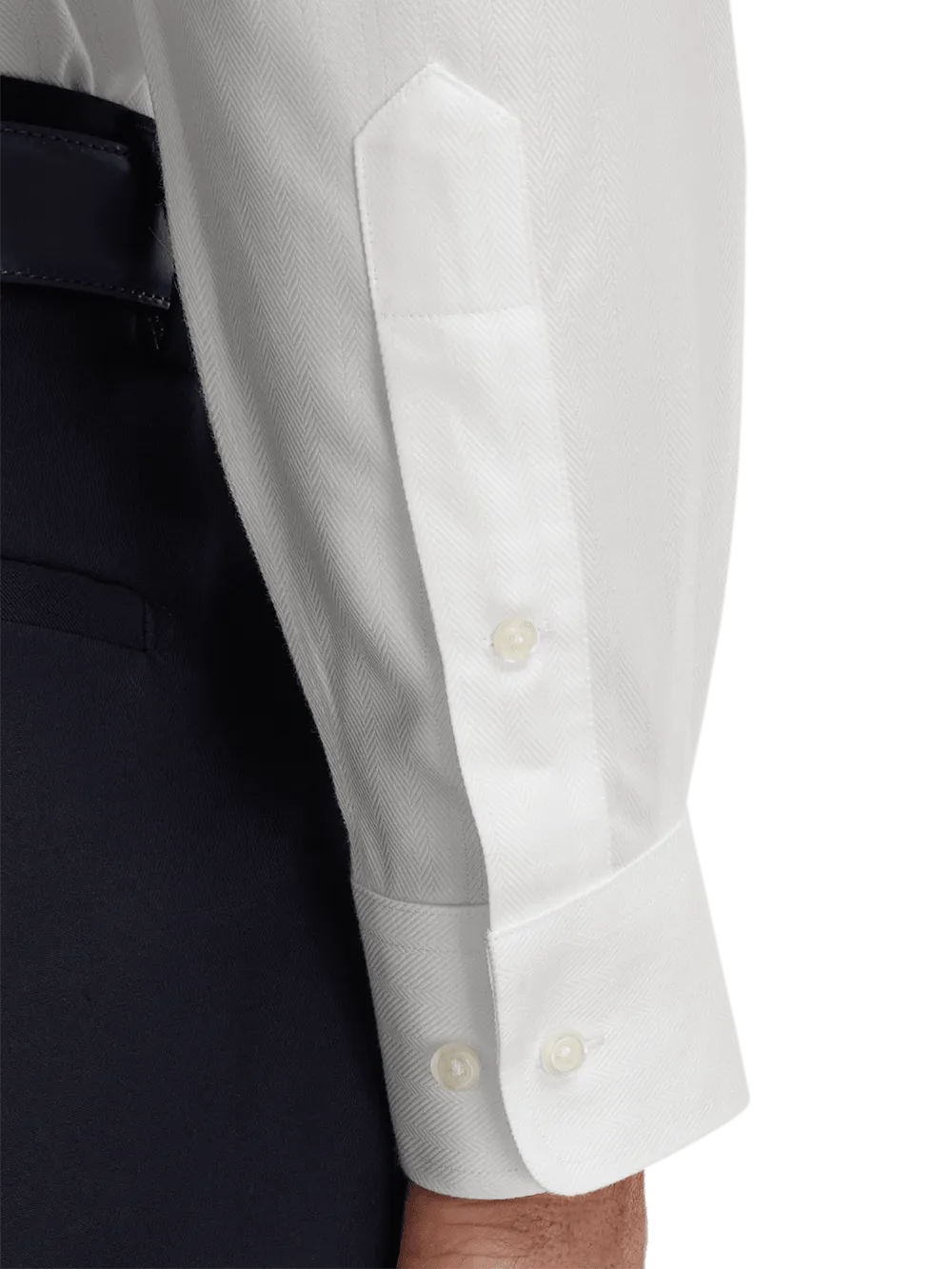 Non-Iron Cotton Herringbone Button Down Collar Dress Shirt - White