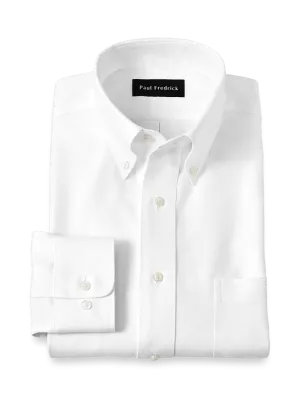 Non-Iron Cotton Herringbone Button Down Collar Dress Shirt - White