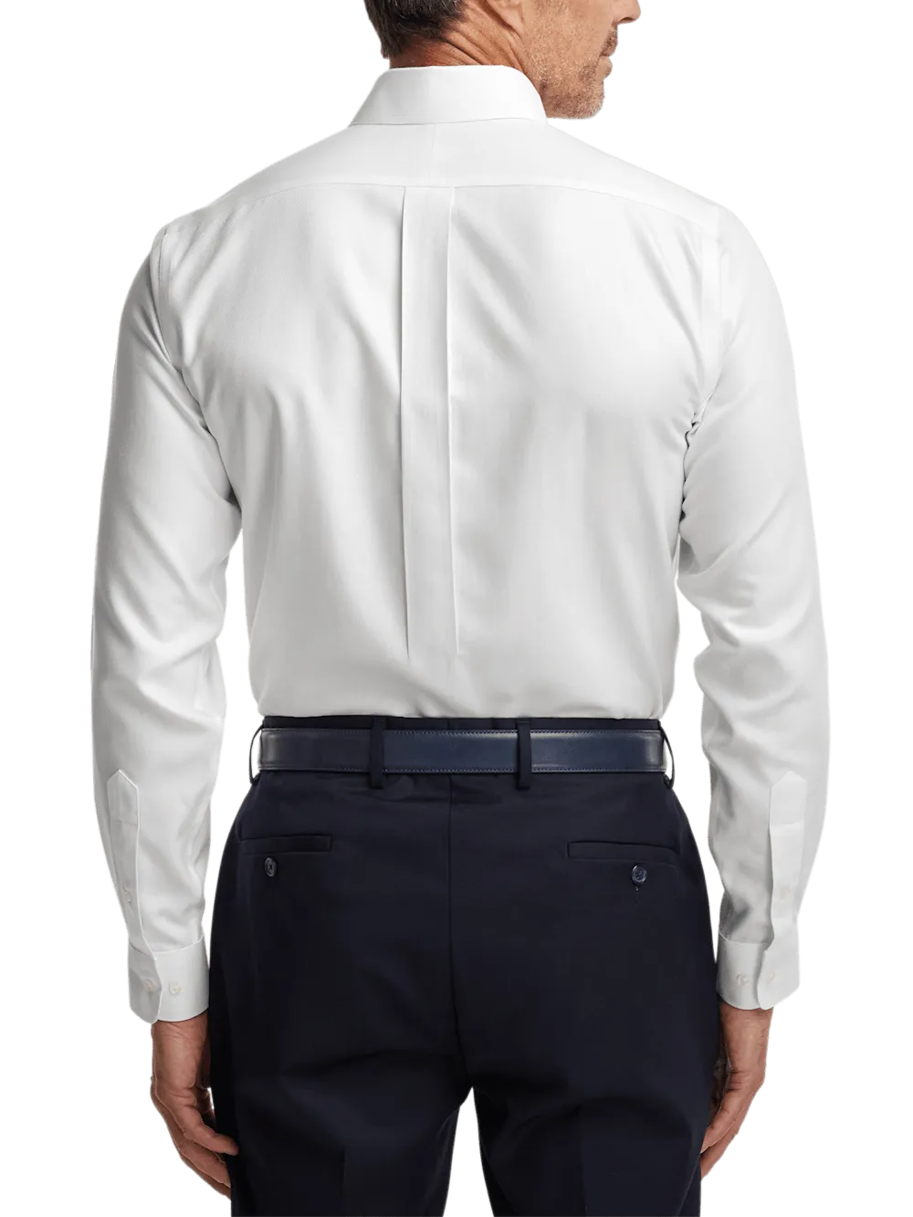 Non-Iron Cotton Herringbone Button Down Collar Dress Shirt - White