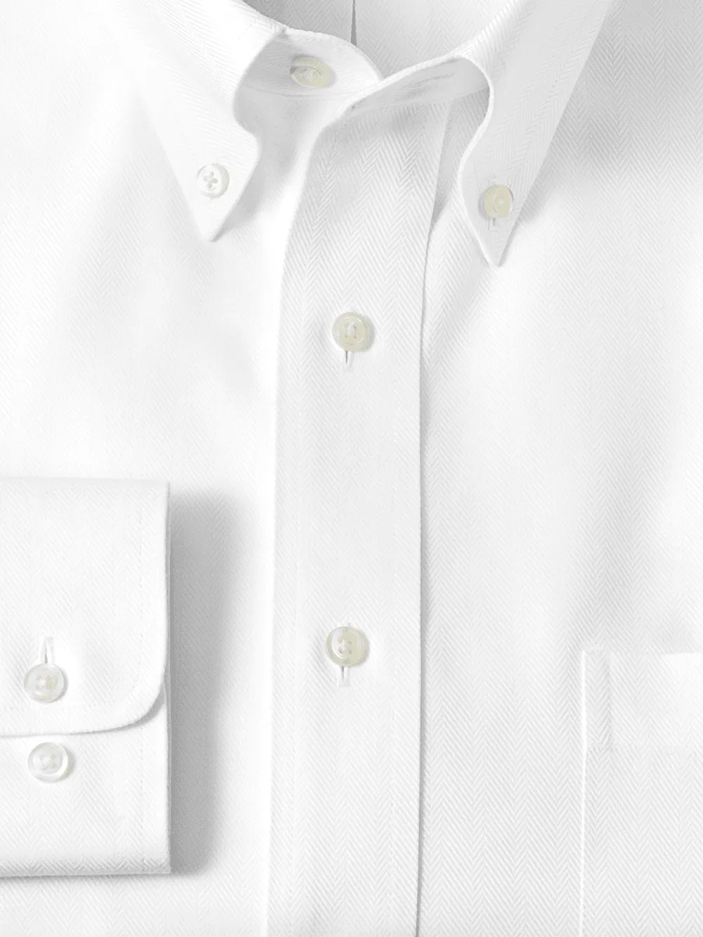 Non-Iron Cotton Herringbone Button Down Collar Dress Shirt - White