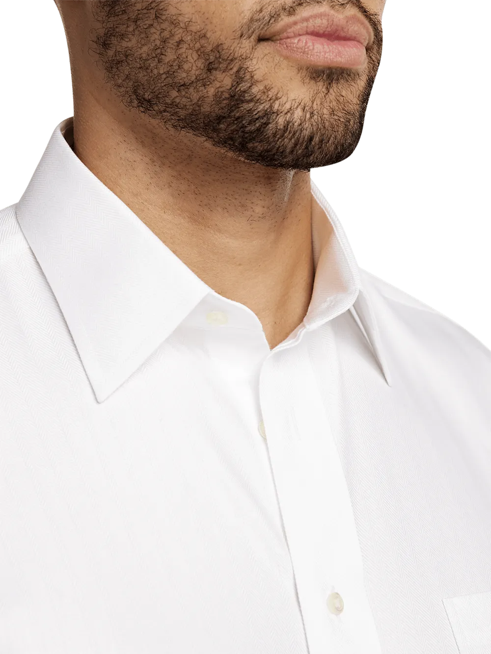 Non-Iron Cotton Herringbone Point Collar Dress Shirt - White