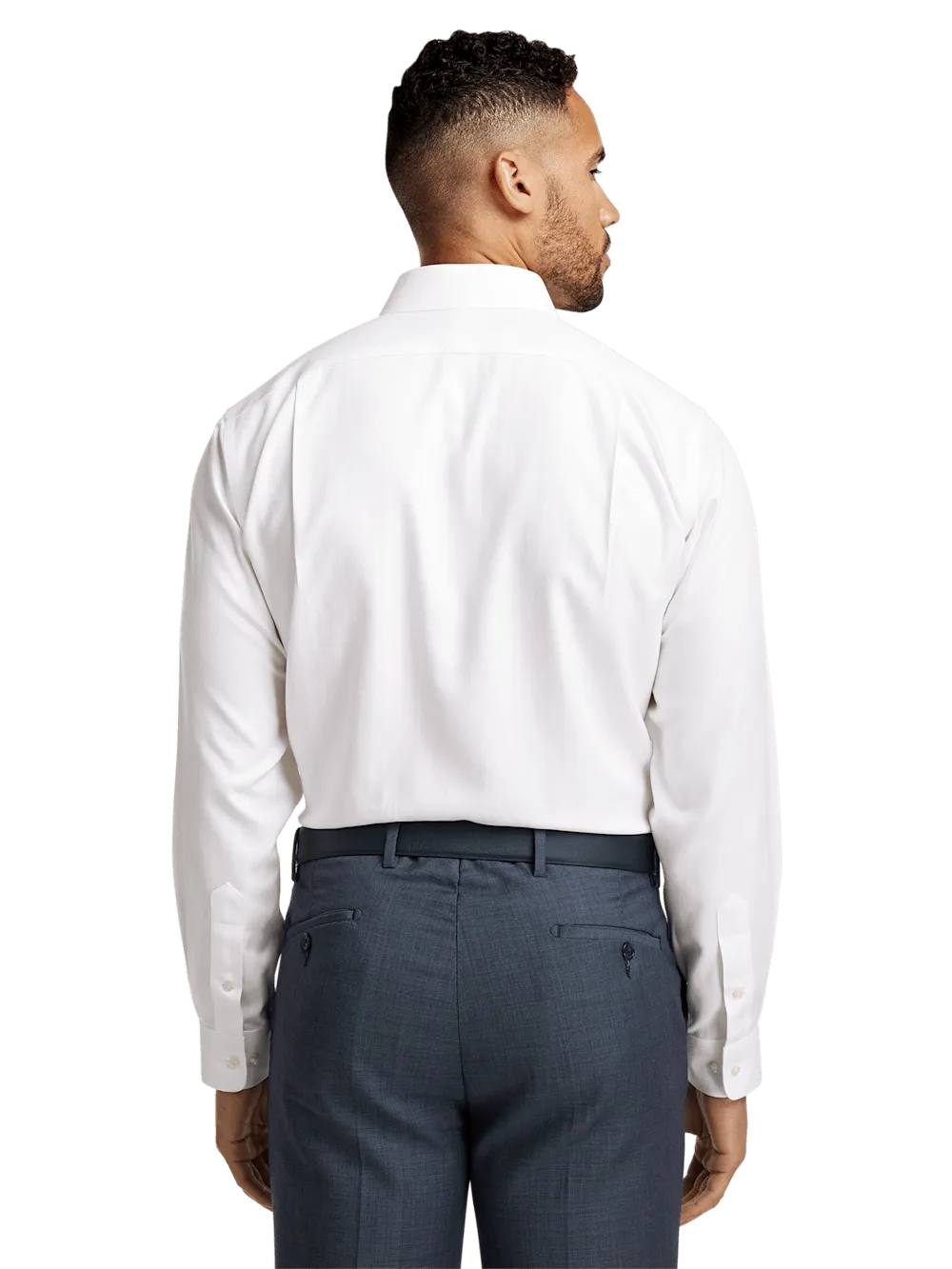 Non-Iron Cotton Herringbone Point Collar Dress Shirt - White