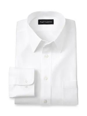 Non-Iron Cotton Herringbone Point Collar Dress Shirt - White