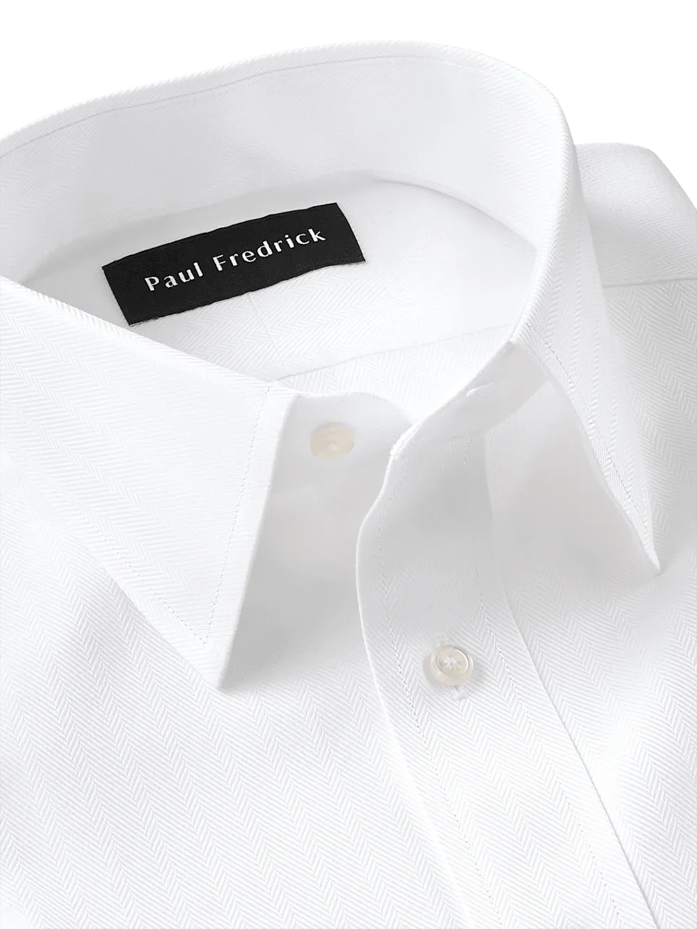 Non-Iron Cotton Herringbone Point Collar Dress Shirt - White