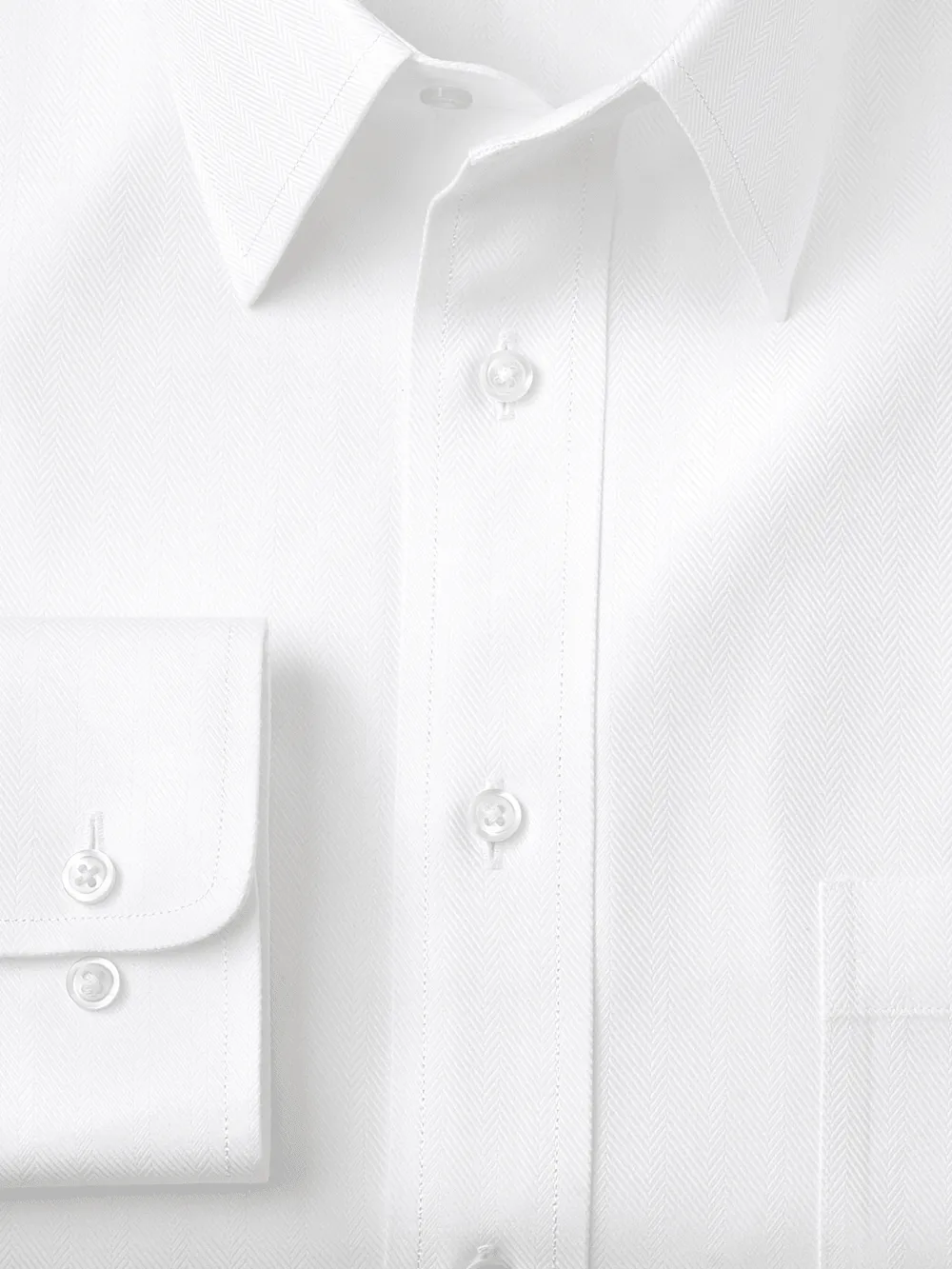 Non-Iron Cotton Herringbone Point Collar Dress Shirt - White