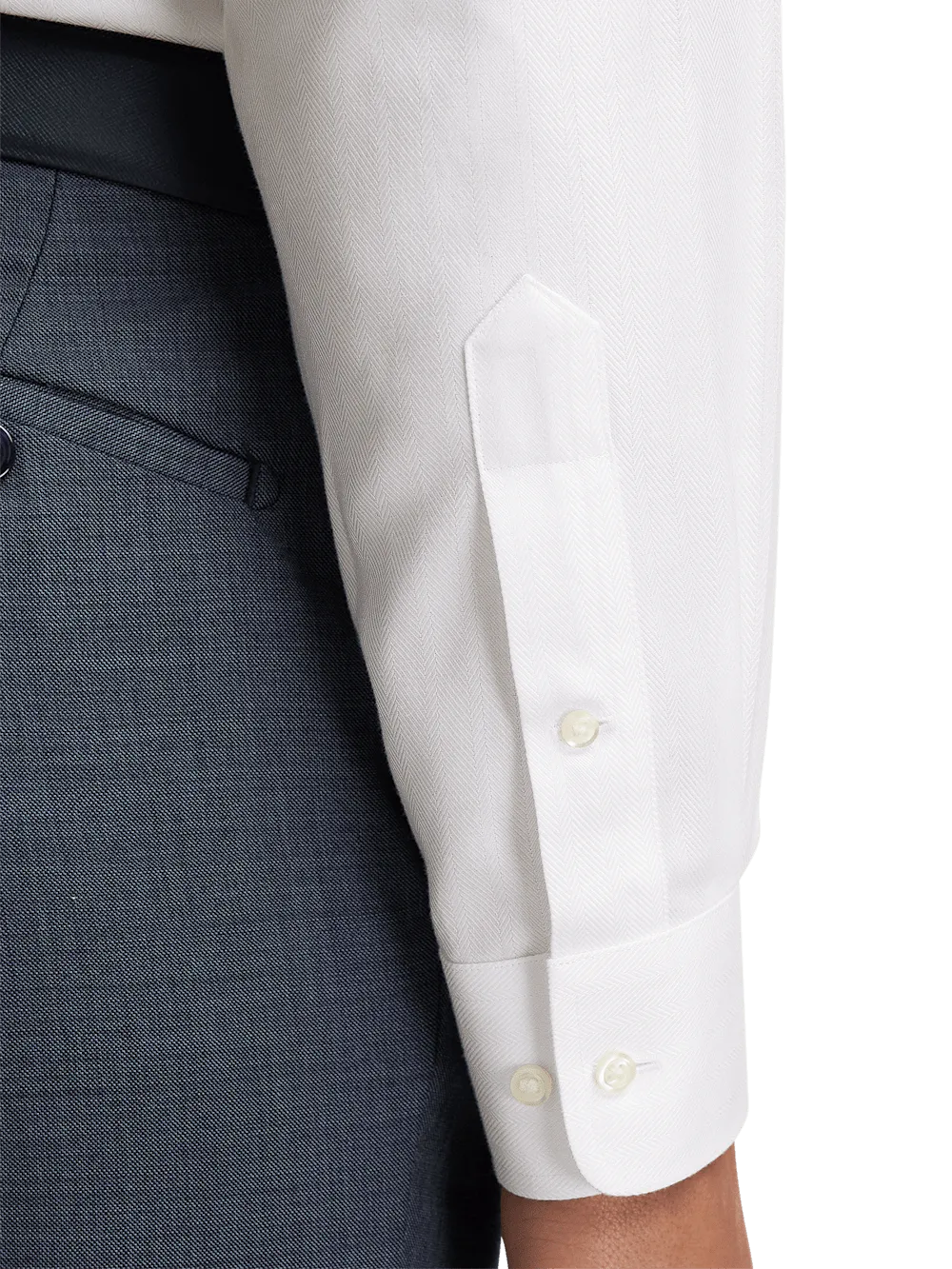 Non-Iron Cotton Herringbone Point Collar Dress Shirt - White