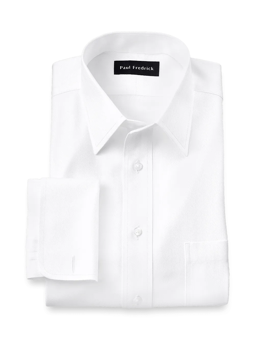 Non-Iron Cotton Herringbone Point Collar French Cuff Dress Shirt - White