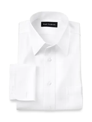 Non-Iron Cotton Herringbone Point Collar French Cuff Dress Shirt - White