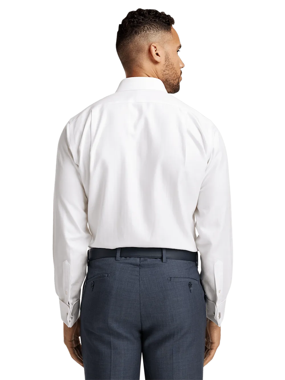 Non-Iron Cotton Herringbone Point Collar French Cuff Dress Shirt - White