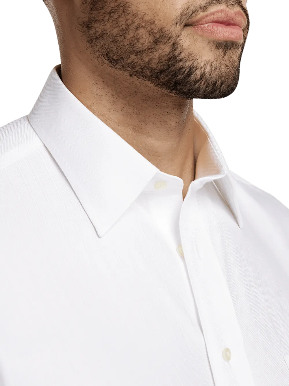 Non-Iron Cotton Herringbone Point Collar French Cuff Dress Shirt - White