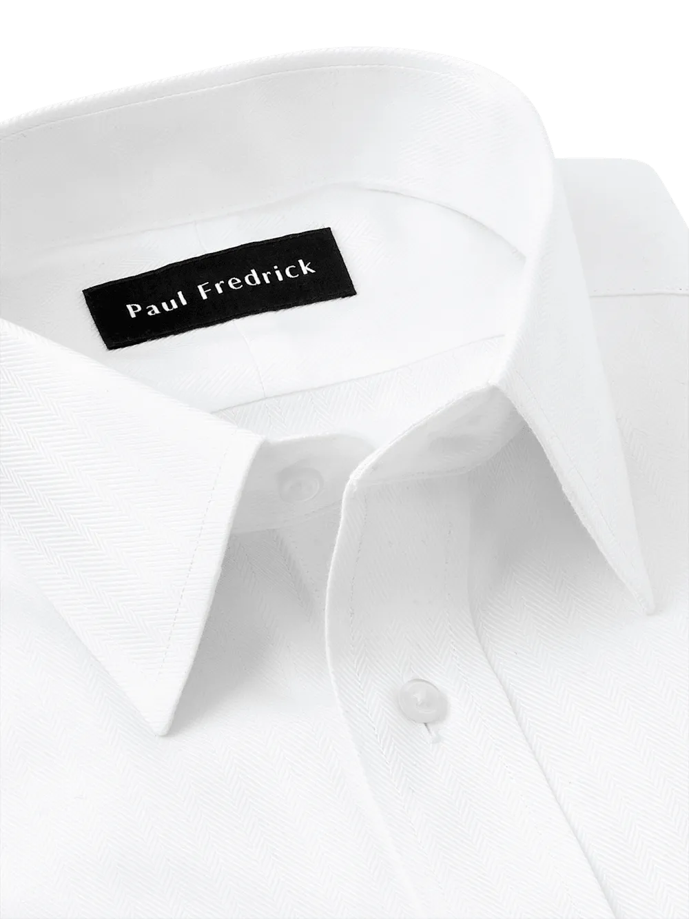 Non-Iron Cotton Herringbone Point Collar French Cuff Dress Shirt - White