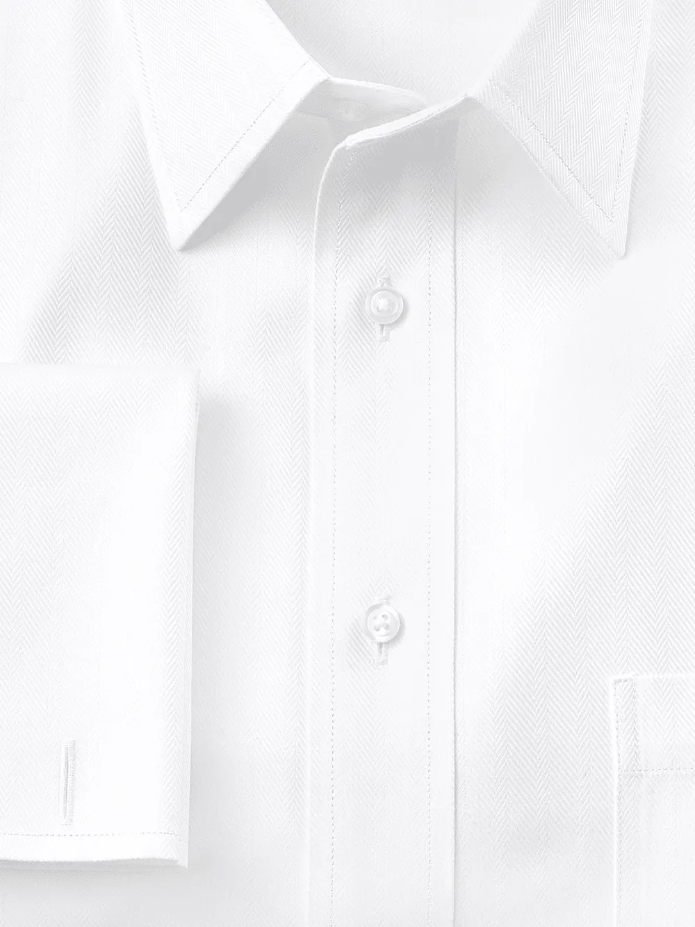 Non-Iron Cotton Herringbone Point Collar French Cuff Dress Shirt - White