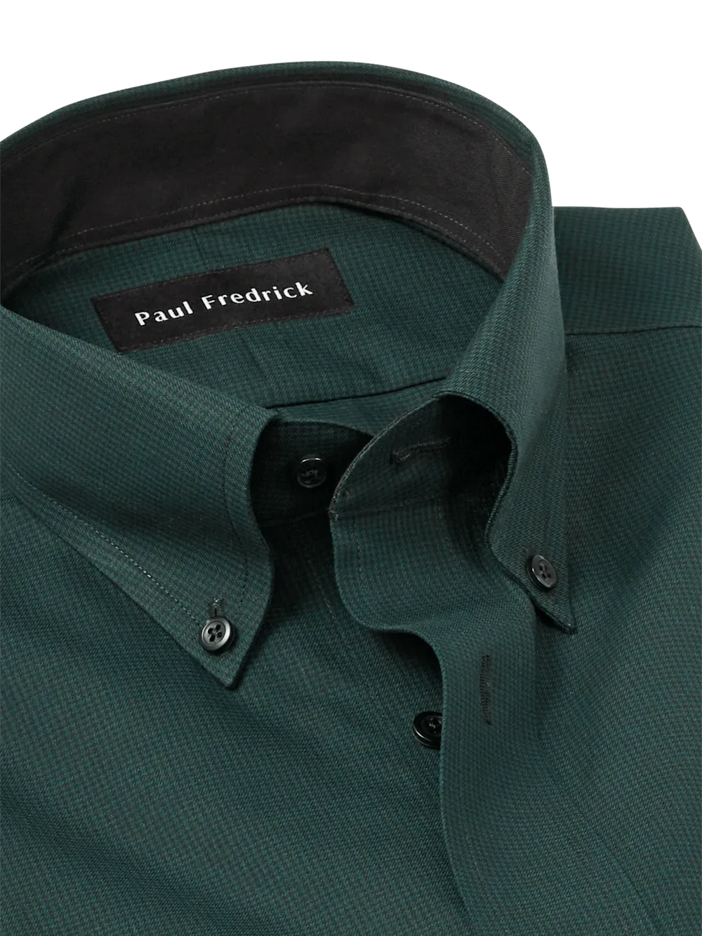 Non-Iron Cotton Houndstooth Dress Shirt With Contrast Trim - Black/green
