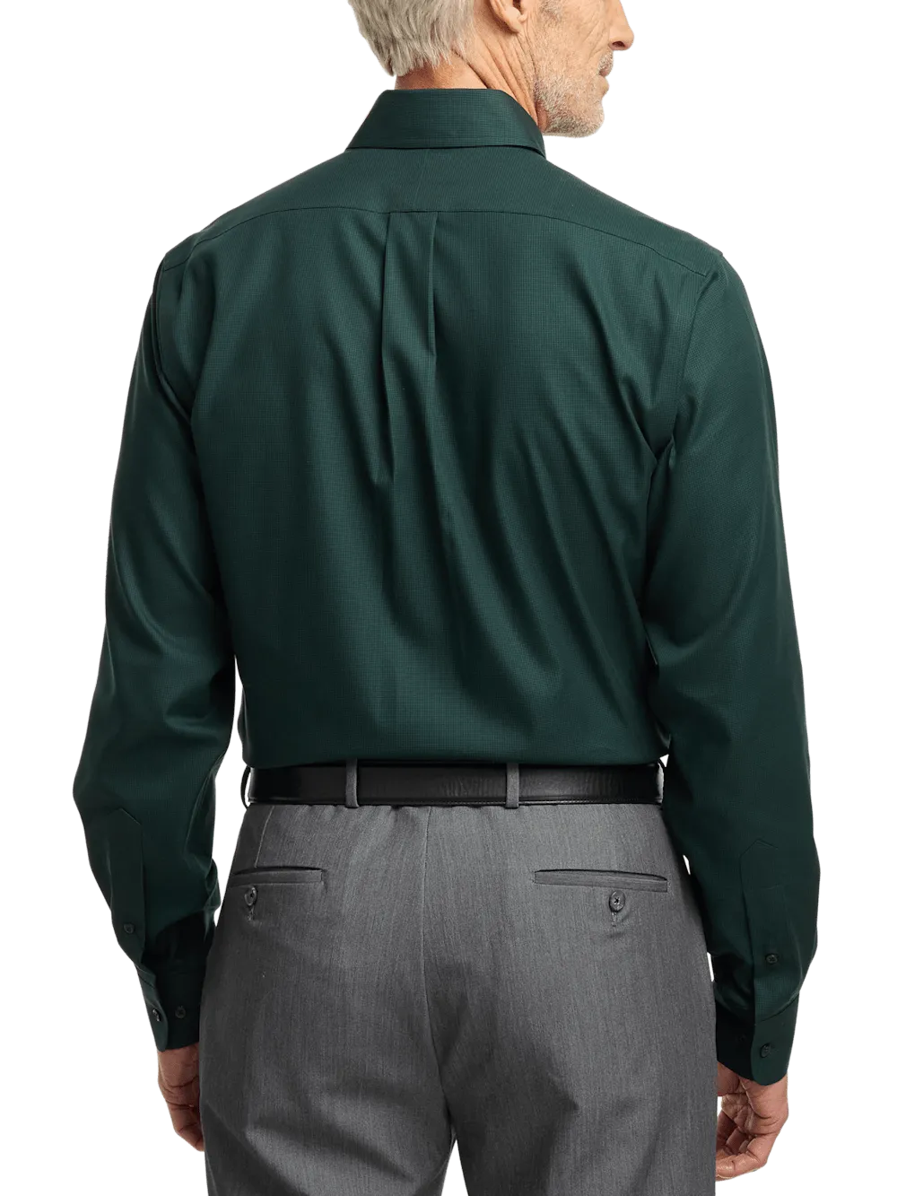 Non-Iron Cotton Houndstooth Dress Shirt With Contrast Trim - Black/green