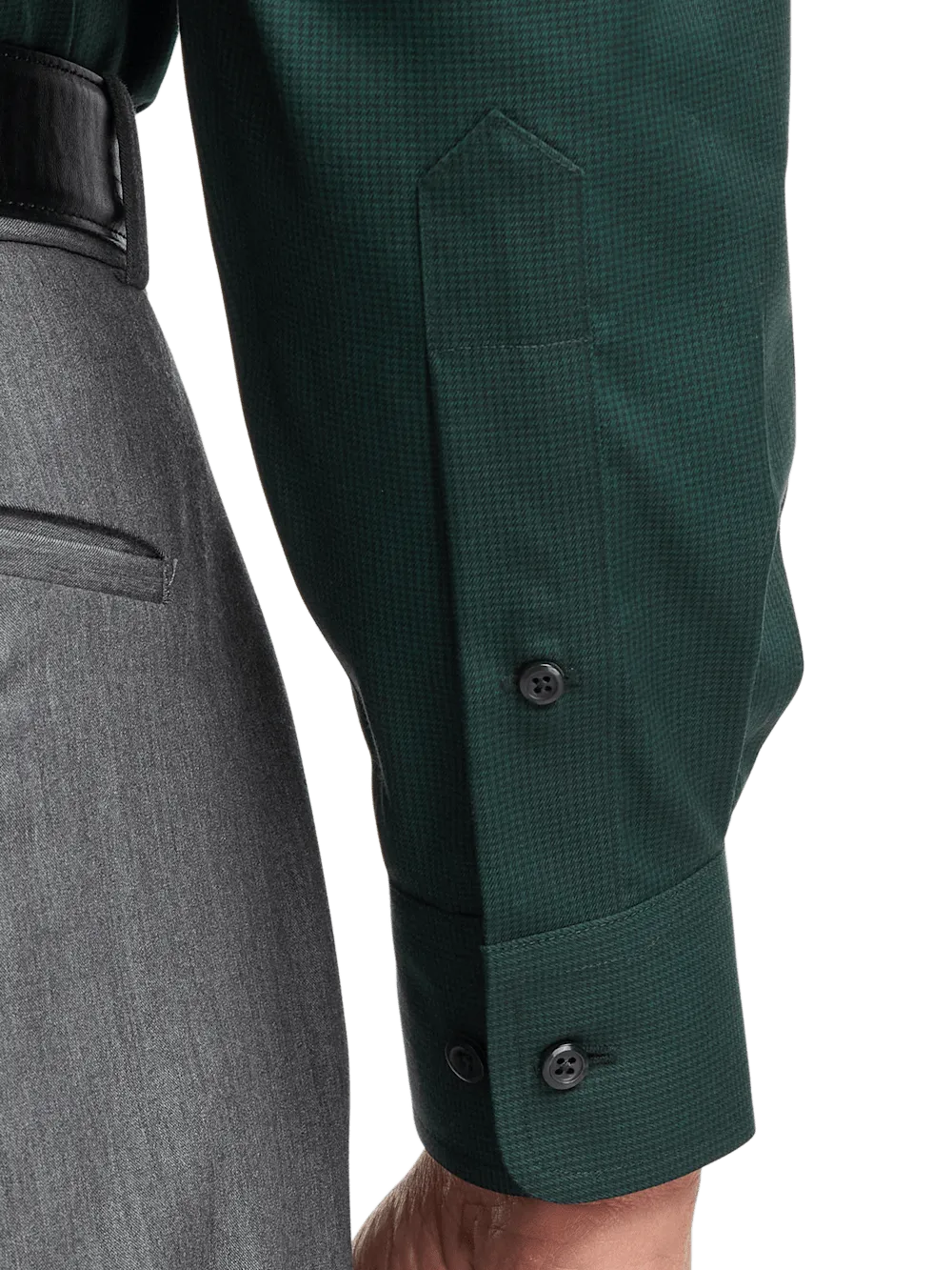 Non-Iron Cotton Houndstooth Dress Shirt With Contrast Trim - Black/green