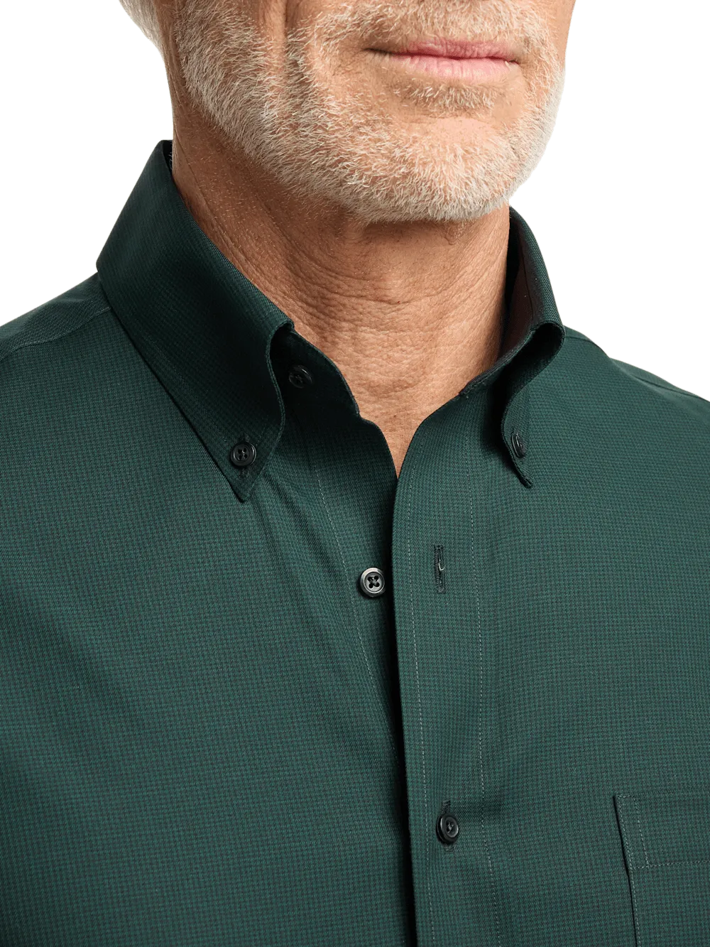 Non-Iron Cotton Houndstooth Dress Shirt With Contrast Trim - Black/green