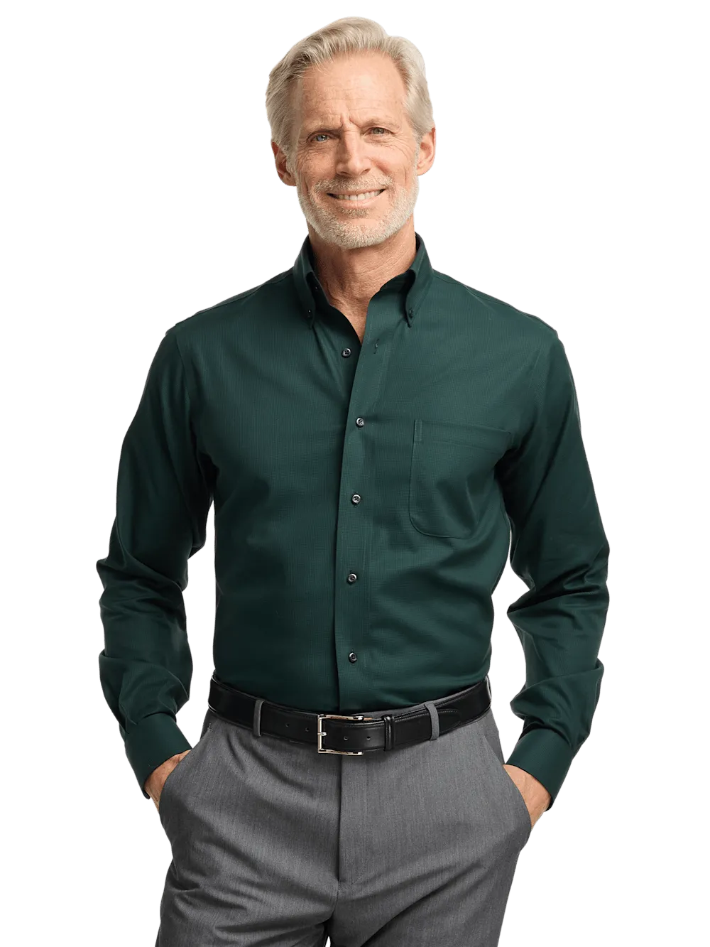 Non-Iron Cotton Houndstooth Dress Shirt With Contrast Trim - Black/green