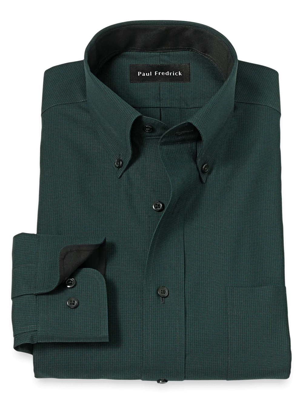 Non-Iron Cotton Houndstooth Dress Shirt With Contrast Trim - Black/green