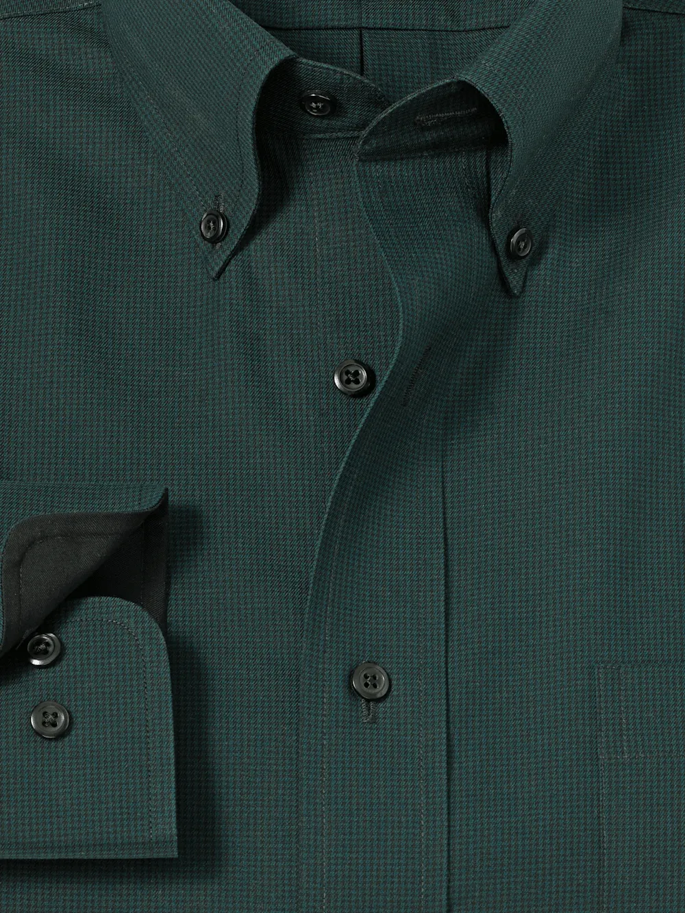 Non-Iron Cotton Houndstooth Dress Shirt With Contrast Trim - Black/green