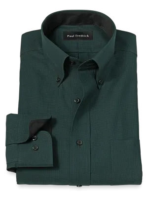 Non-Iron Cotton Houndstooth Dress Shirt With Contrast Trim - Black/green