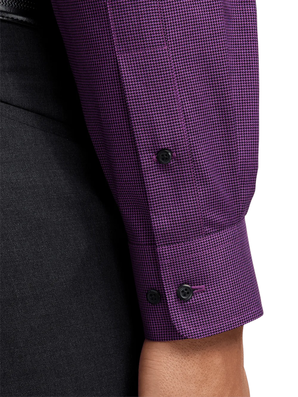 Non-Iron Cotton Houndstooth Dress Shirt With Contrast Trim - Black/purple