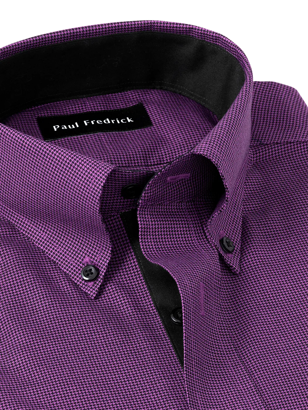 Non-Iron Cotton Houndstooth Dress Shirt With Contrast Trim - Black/purple