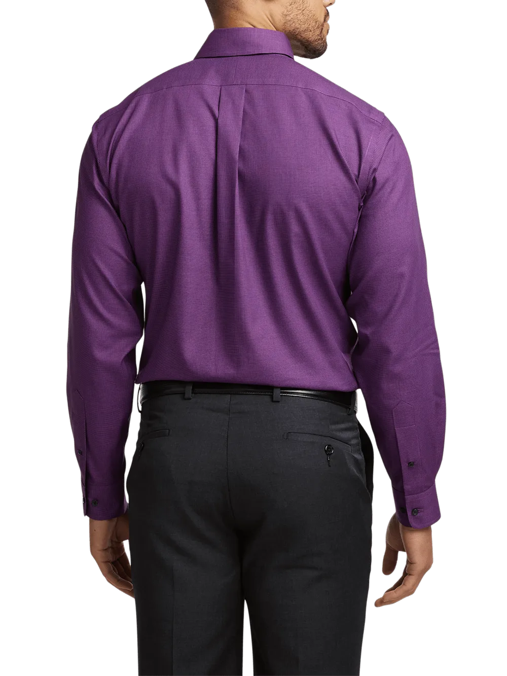 Non-Iron Cotton Houndstooth Dress Shirt With Contrast Trim - Black/purple