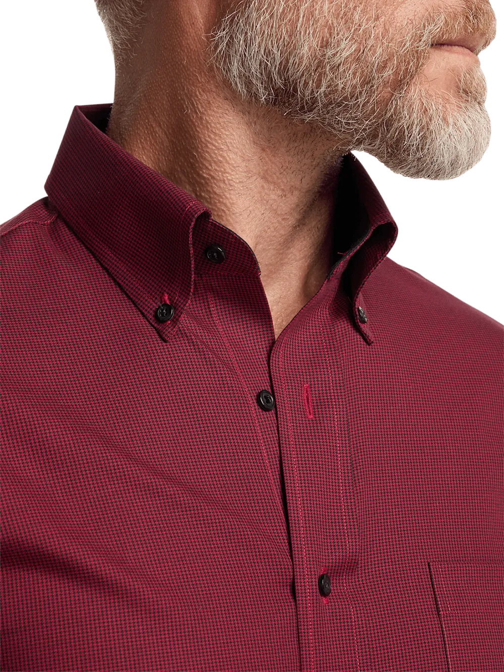 Non-Iron Cotton Houndstooth Dress Shirt With Contrast Trim - Black/red