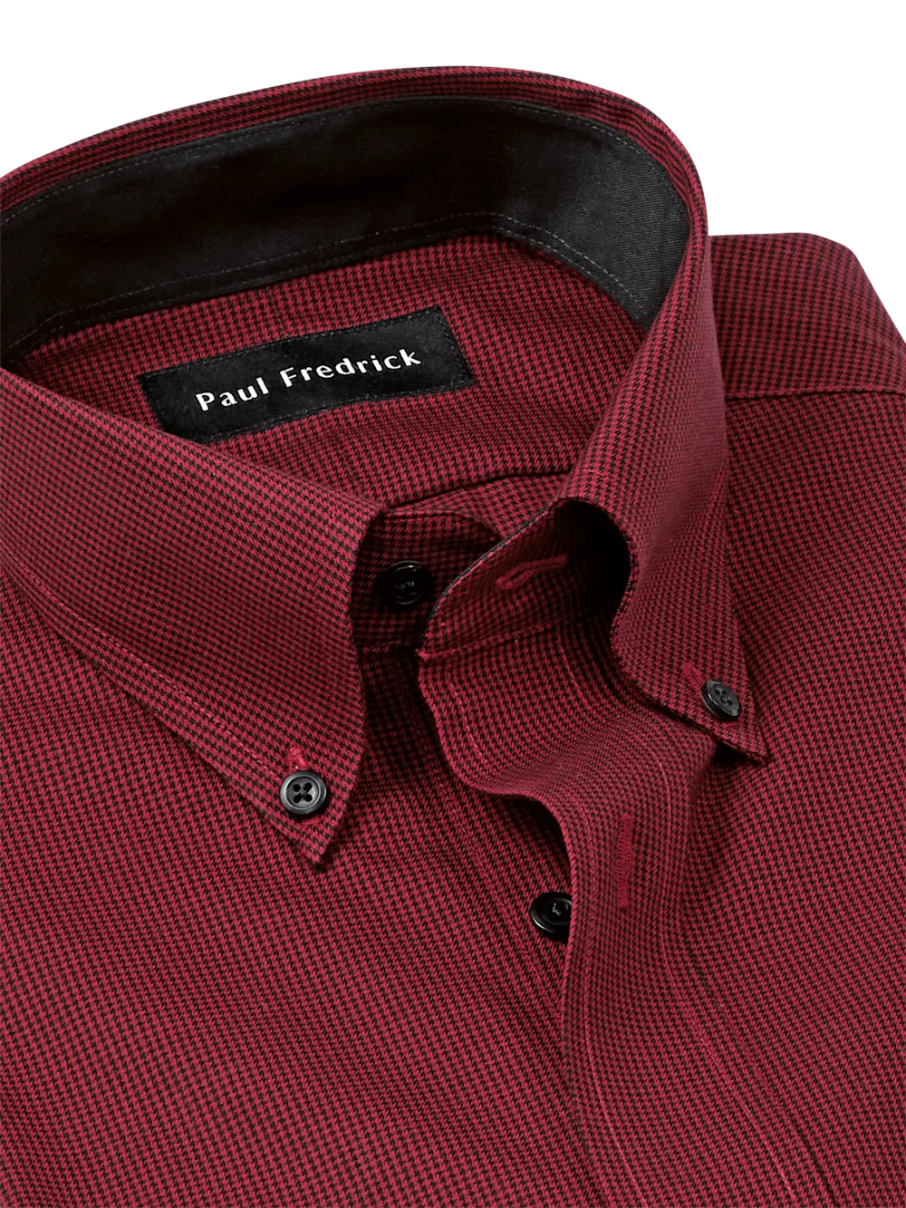 Non-Iron Cotton Houndstooth Dress Shirt With Contrast Trim - Black/red