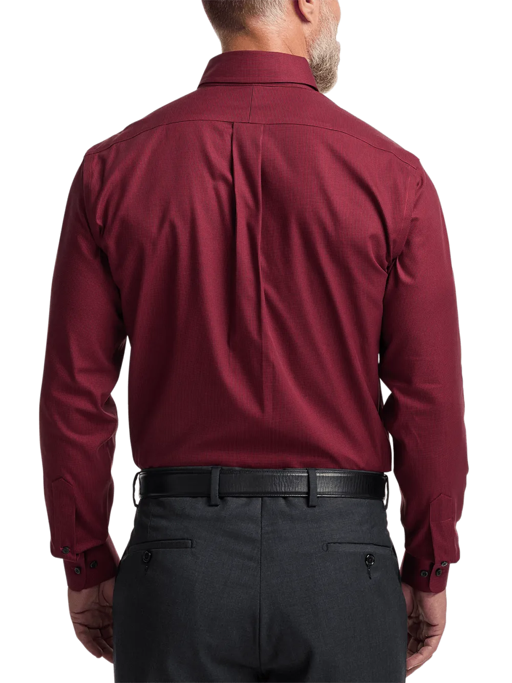 Non-Iron Cotton Houndstooth Dress Shirt With Contrast Trim - Black/red