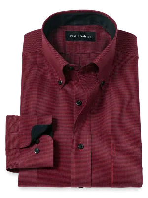 Non-Iron Cotton Houndstooth Dress Shirt With Contrast Trim - Black/red