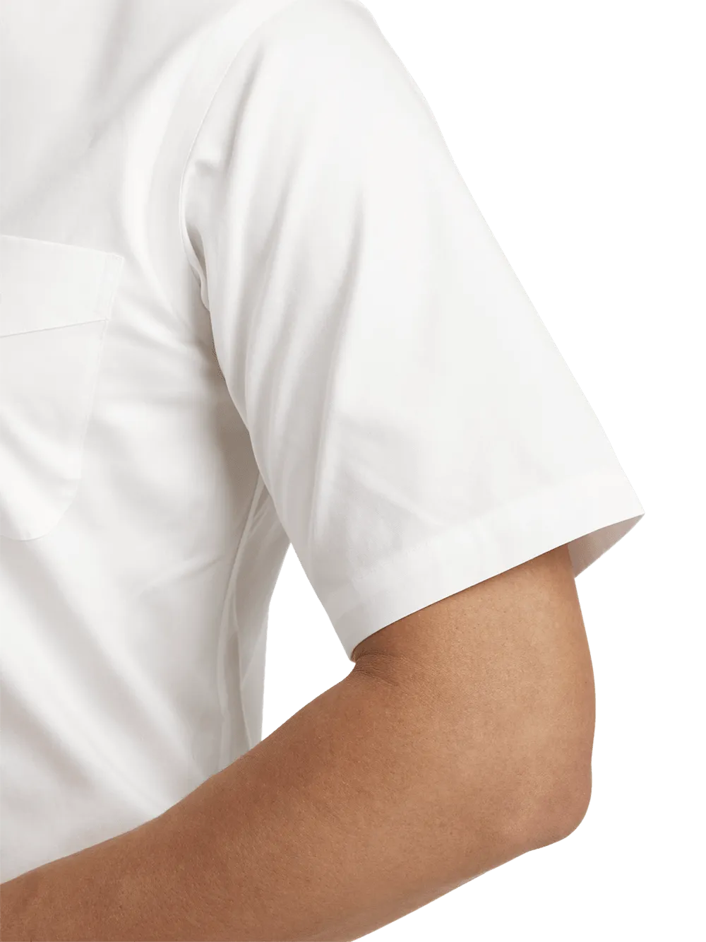Non-Iron Cotton Pinpoint Solid Button Down Collar Short Sleeve Dress Shirt - White
