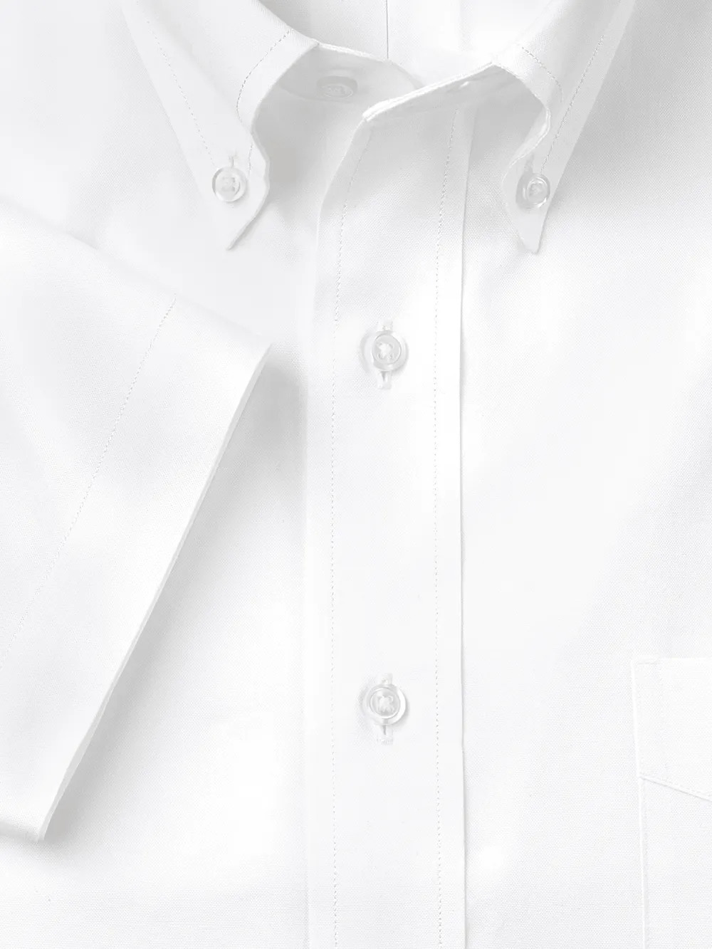 Non-Iron Cotton Pinpoint Solid Button Down Collar Short Sleeve Dress Shirt - White