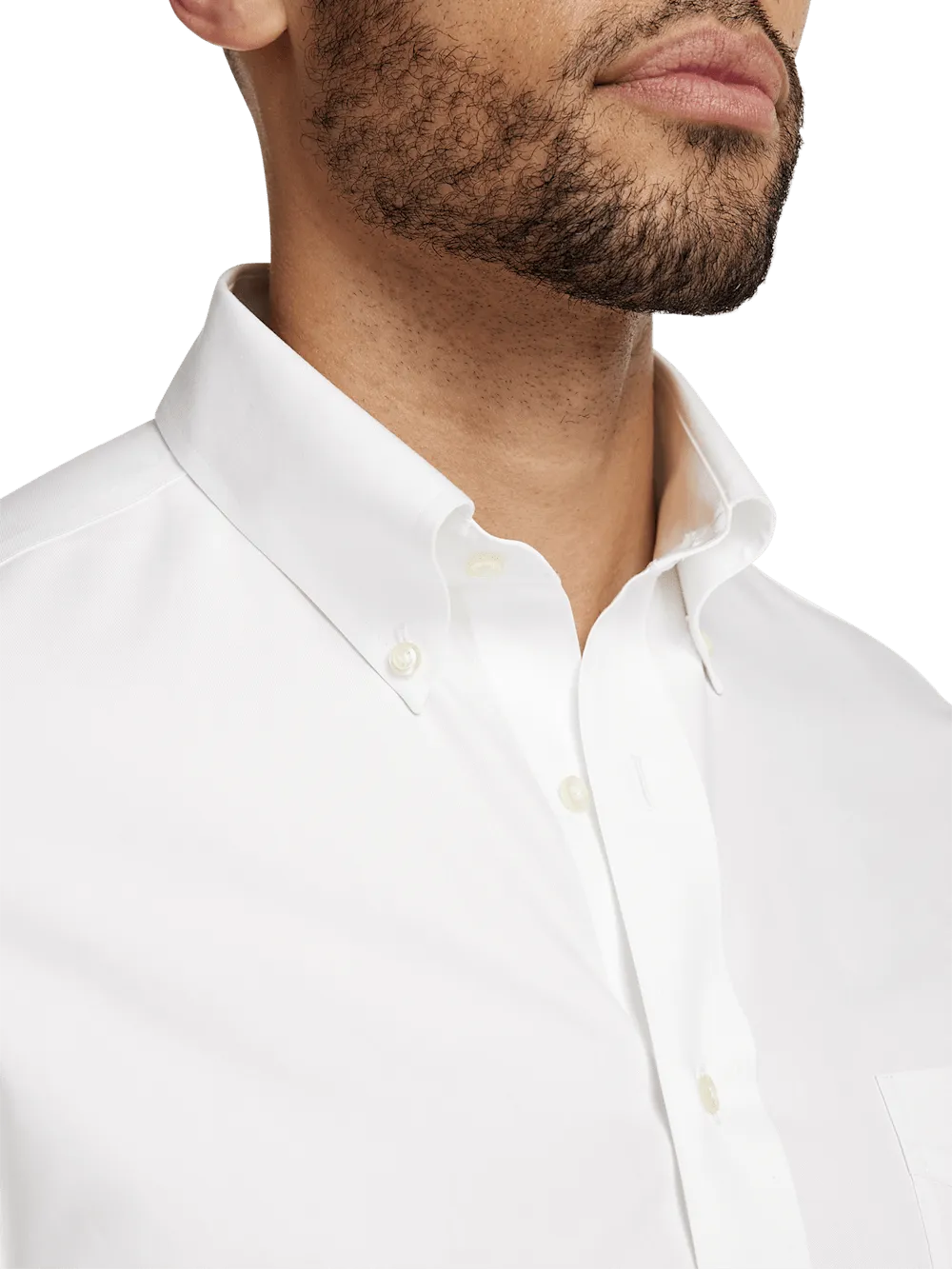 Non-Iron Cotton Pinpoint Solid Button Down Collar Short Sleeve Dress Shirt - White