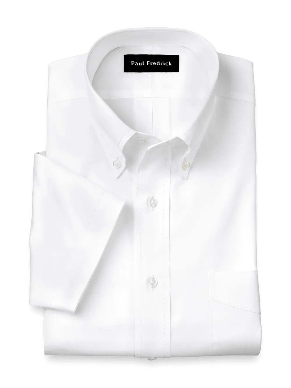 Non-Iron Cotton Pinpoint Solid Button Down Collar Short Sleeve Dress Shirt - White