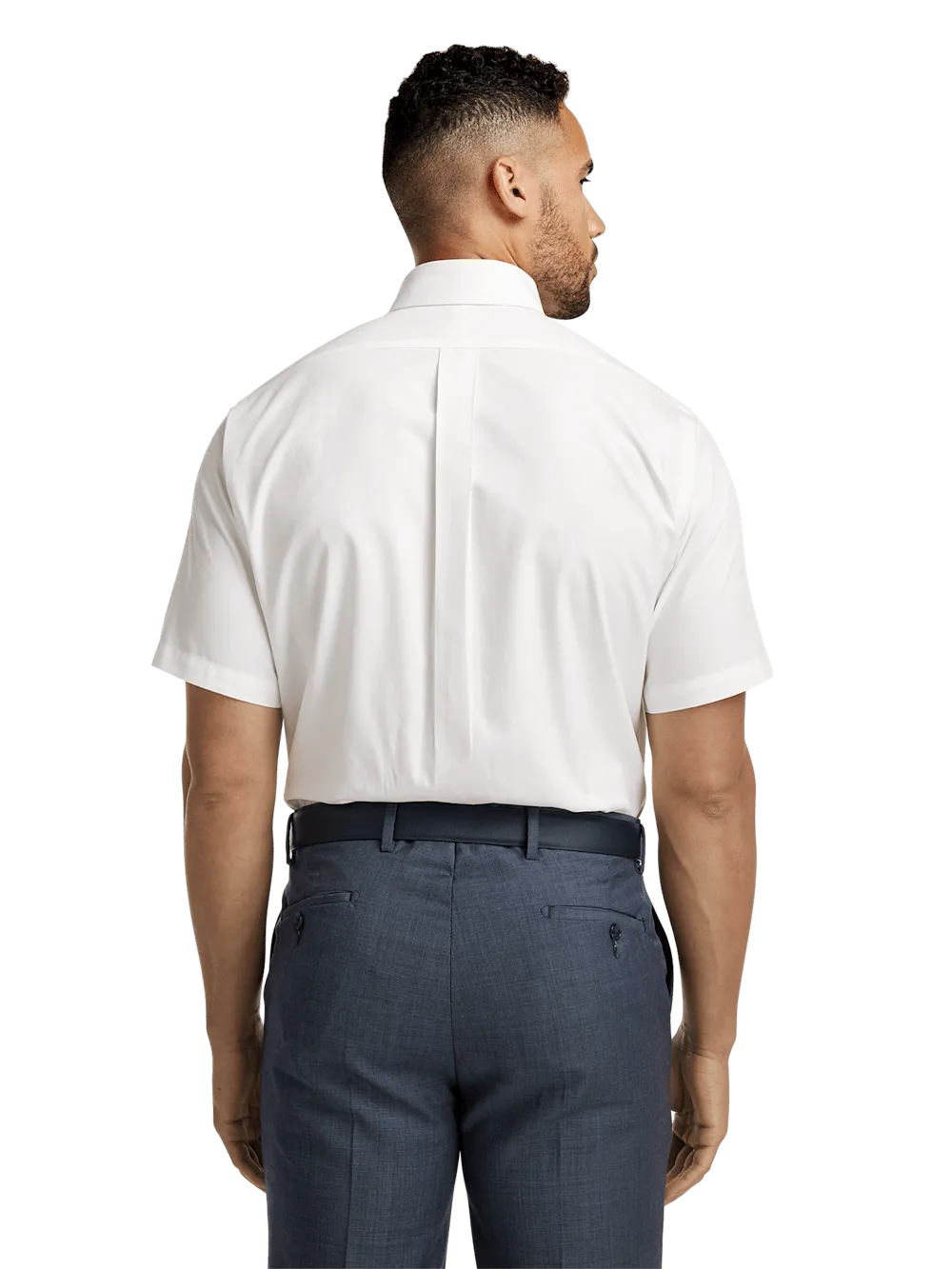 Non-Iron Cotton Pinpoint Solid Button Down Collar Short Sleeve Dress Shirt - White