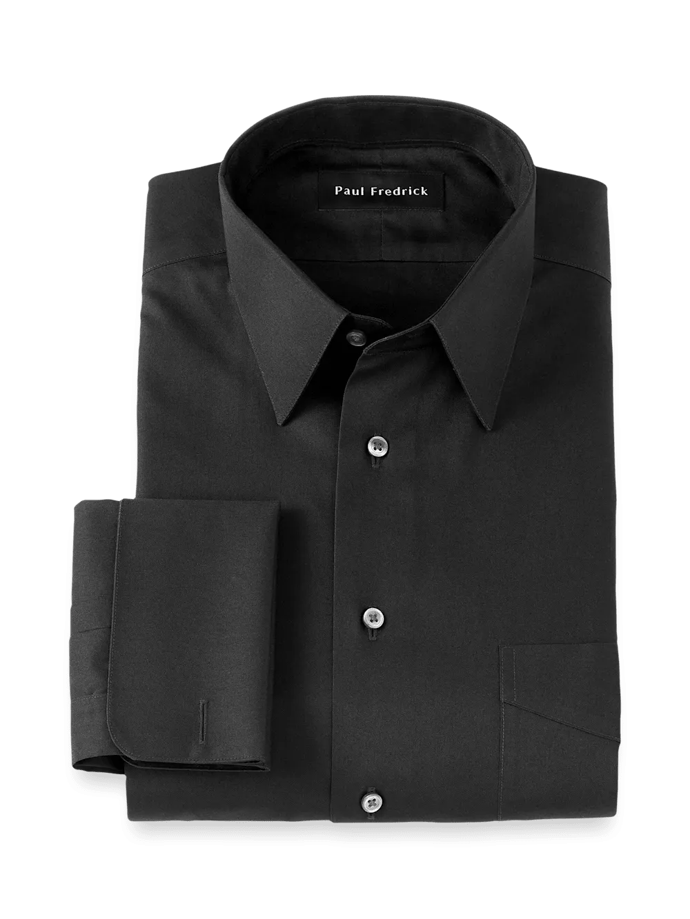 Non-Iron Cotton Pinpoint Solid Point Collar French Cuff Dress Shirt - Black