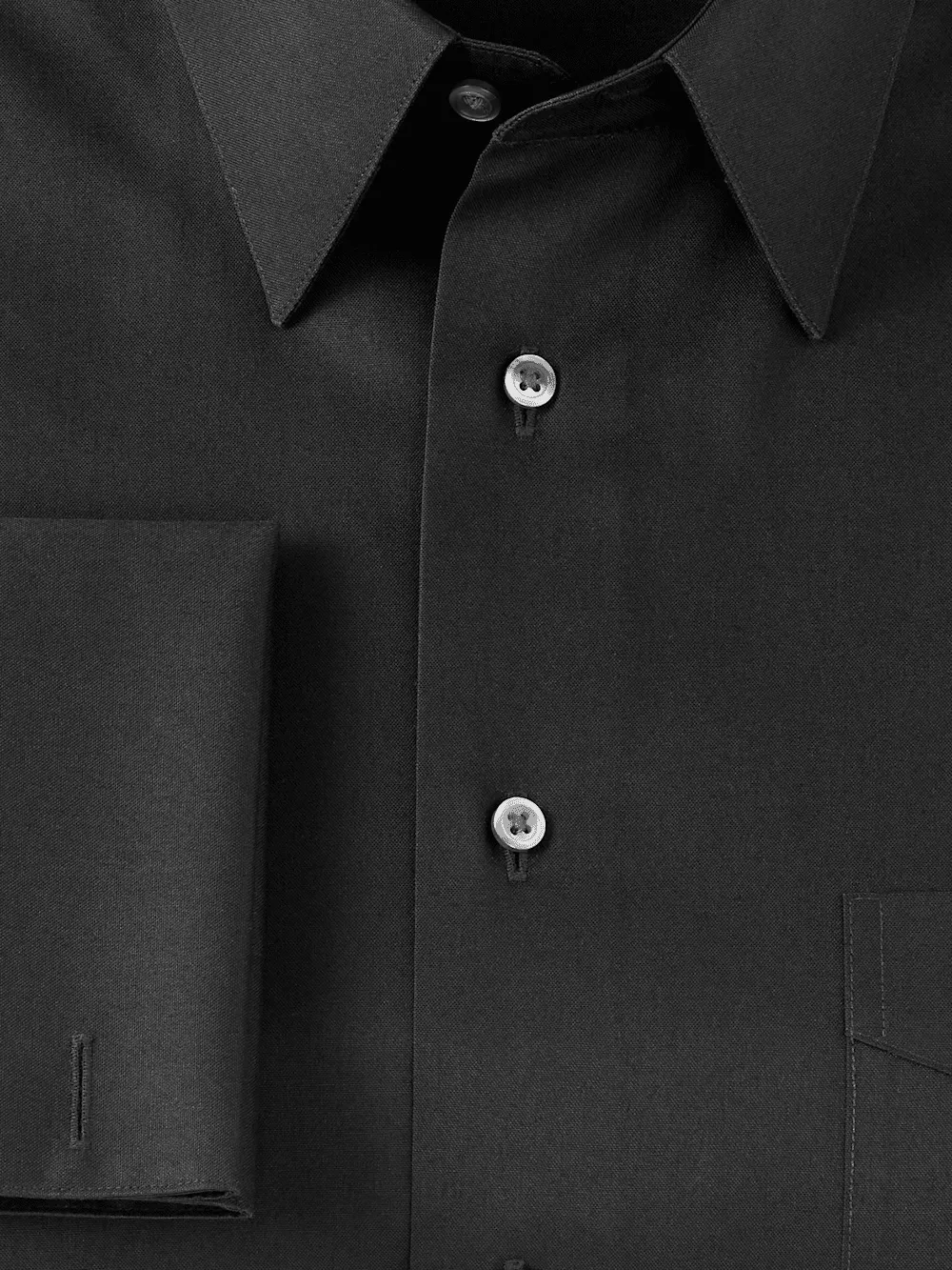 Non-Iron Cotton Pinpoint Solid Point Collar French Cuff Dress Shirt - Black