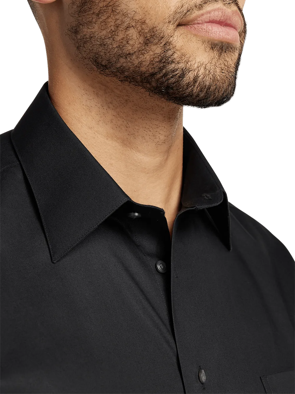 Non-Iron Cotton Pinpoint Solid Point Collar French Cuff Dress Shirt - Black