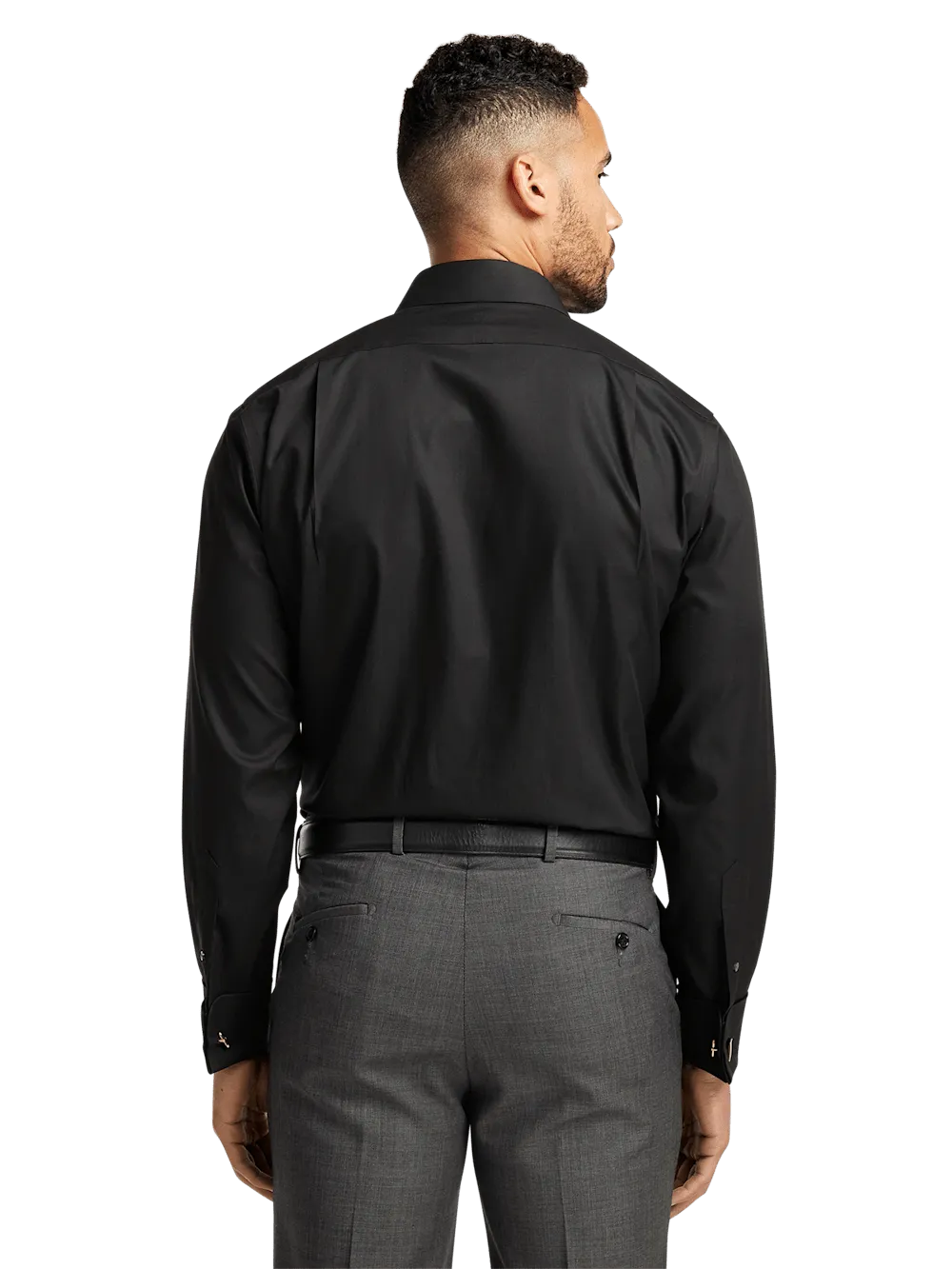 Non-Iron Cotton Pinpoint Solid Point Collar French Cuff Dress Shirt - Black