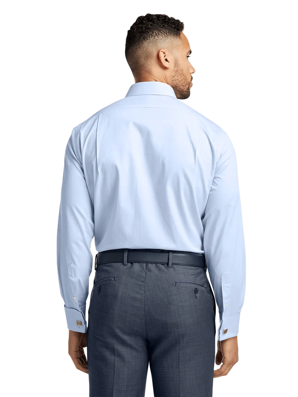 Non-Iron Cotton Pinpoint Solid Point Collar French Cuff Dress Shirt - Blue