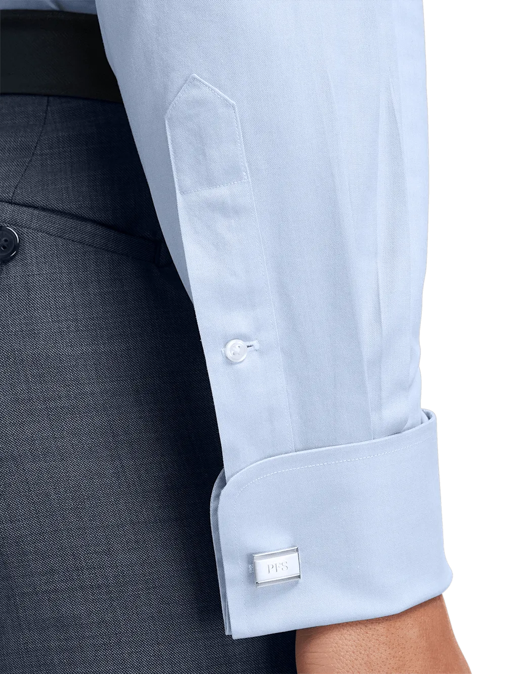 Non-Iron Cotton Pinpoint Solid Point Collar French Cuff Dress Shirt - Blue