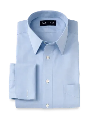Non-Iron Cotton Pinpoint Solid Point Collar French Cuff Dress Shirt - Blue